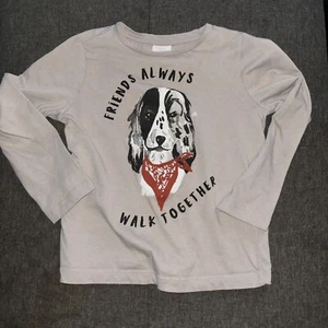 ZARA Girl's Long Sleeve 100% Cotton T-shirt Size 7 Light Grey/ Dog Graphic - Picture 1 of 3