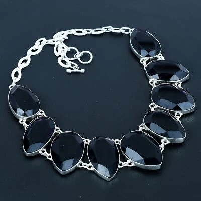 African Amethyst Pear Gemstone Handmade 925 Sterling Silver Necklace 18" VJ 1038 - Image 1 of 4