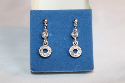 NIB 2008 Silvertone & Clear Rhinestone 'Deco Pave' Drop Dangle Earrings  - Image 1 of 3