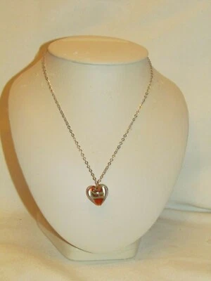 925纯银项链链玻璃心形吊坠18英寸红色水晶优雅 — 第 1/2 张图片