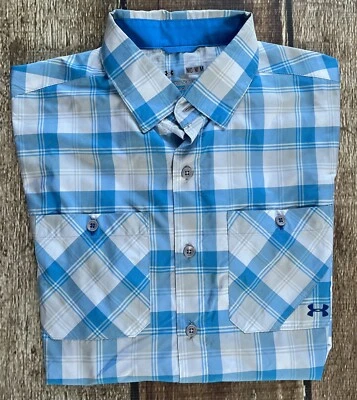 CAMISA UNDER ARMOUR HEATGEAR A CUADROS MANGA CORTA VENTILADA AZUL PARA HOMBRE MEDIANA EXCELENTE Foto 1 de 4