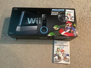 Nintendo Wii + Mario Kart Racing Bundle Black Console, Complete in Box, Tested - Picture 1 of 8
