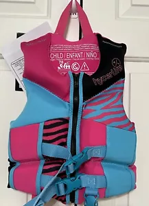 Gilet Hyperlite Child Life rosa blu nuovo con etichette da 33 libbre a 55 libbre con zip approvato USCG - Foto 1 di 6