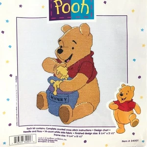 Vintage Counted Cross Stitch Kit Winnie the Pooh Hunny Pot Bear 90s Disney - Picture 1 of 4