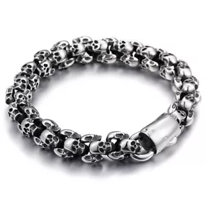 CATENA TESCHIO UOMO BRACCIALI DI DESIGN BIKER TESCHI BRACCIALETTO DA UOMO ARGENTO GOTICO - Foto 1 di 15