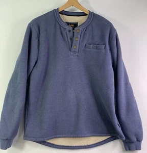 Lee Men Jumper Medium Blue Henley Collar Sherpa Lined Snap Buttons Pique Cotton - Picture 1 of 8