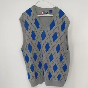 Chaps By Ralph Lauren XXL Sweater Vest Gray Blue Black Argyle Mens Preppy A20 - Picture 1 of 7