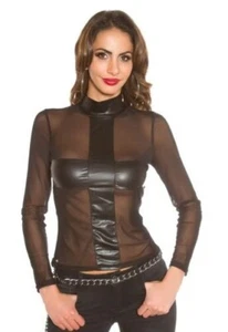 Camisa De Malla Wetlook Con Cuello Alto Y Diseño Cruzado Refinado - Imagen 1 de 8