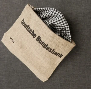 GELDSACK B GELDBEUTEL FUTTER KARO SCHWARZ  Upcycling DEUTSCHE BUNDESBANK - Bild 1 von 2