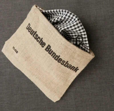 GELDSACK B GELDBEUTEL FUTTER KARO SCHWARZ  Upcycling DEUTSCHE BUNDESBANK - Bild 1 von 2