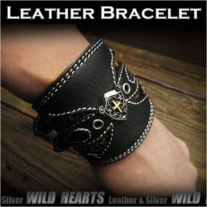 Leather Biker Wrist Band Bracelet - Picture 1 of 8