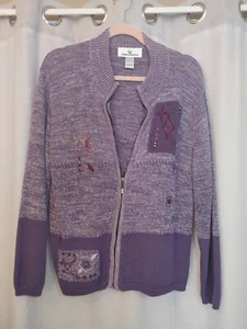 Erin London: Women's Purple Jacket, Patch Work Beaded Full Zip Sz L - Picture 1 of 5