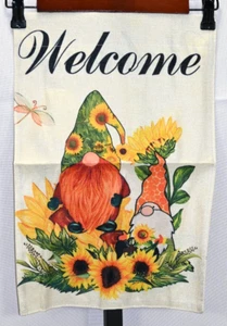 Welcome Sunflower Gnome Summer Floral Garden Yard Flag Size 12"X18" NEW - Picture 1 of 2