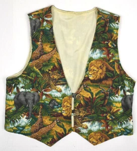 Animal Print Vest Size VTG 70s 80s Color Pop Lions Cheetah Giraffe M/L Waistcoat - Picture 1 of 8