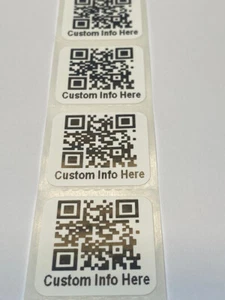 [QTY 200] CUSTOM PRINTED QR CODE LABELS -1 INCH SQUARE-DURABLE POLYPROPYLENE - Picture 1 of 5