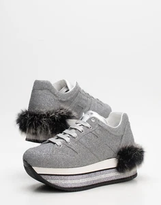 RRP€420 HOGAN Reflective Sneakers US10 UK7 EU40 Rabbit Fur Trim Glitter - Bild 1 von 9