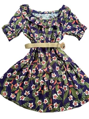 Vintage Tori Richard Dress Purple M Floral Hawaiian Midi Maxi Ruffles MuuMuu - Image 1 of 4