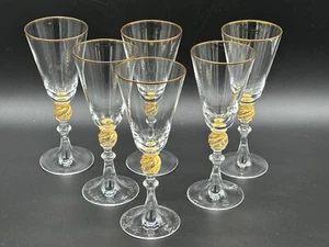 6 Nason Moretti Murano Gotici Clear Cordial Liquor Glasses Gold Rim Ball Stem - Picture 1 of 6