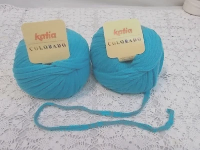 LOTE DE 2 HILOS DE LANA/ACRÍLICO KATIA "COLORADO" VINTAGE - TURQUESA - ESPAÑA Foto 1 de 4