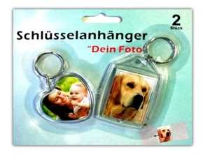 2er Set Acryl Foto- Schlüsselanhänger herz und eckige Form | Fotorahmen - Bild 1 von 1