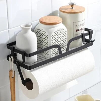 Paper Towel Holder with Shelf Paper Towel Holder Wall Mount Storage Rack  - Image 1 of 4