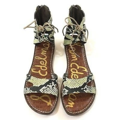 Sam Edelman GWENNA Flat Thong Tie Cage Sandal Shoe Green/Python 9/39 New - Image 1 of 4