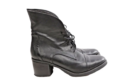 Latitude Femme Black Leather Round Toe Lace Up Boots Size 39 - Image 1 of 4