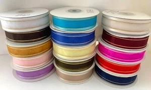 7/8" Satin & Metallic Gold Edge Organza Sheer Ribbon Assorted Colors Spool 25 yd - Picture 1 of 16