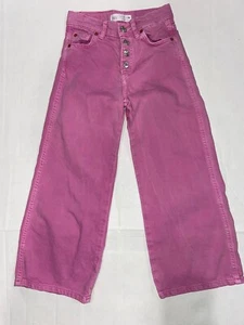 Zara Girls Pink Denim Wide Leg Jeans Button Fly Flare Size 5 Kids - Picture 1 of 7