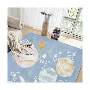 Planet Print Coral Pile Rug with Non-Slip Backing on Reverse Side of Floor ma... - Picture 1 of 8