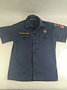Boy Scouts of America Youth M Blue Uniform Shirt PATCHED Official BSA SS Shirt - Picture 1 of 7