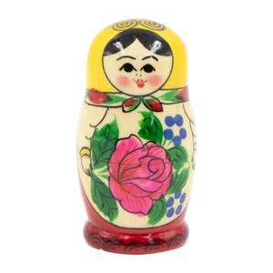 Russische Matroschka 9 cm hoch Babuschka Holzpuppe Russin rotes Tuch 4 Puppen - Bild 1 von 1