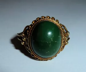 ANILLO Vintage Oro Amarillo 14K con Nefrita Jade Cabujón Piedra Verde Talla 5.5 - Imagen 1 de 4