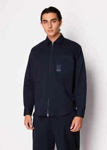Armani Exchange Logo Label Pocket Zip Up Loose Fit Overshirt navy XL - Picture 1 of 13