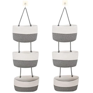 2 PCS Over The Door Storage Hanging Baskets, Woven Cotton 3 Tier Hanging Wall... - Picture 1 of 7