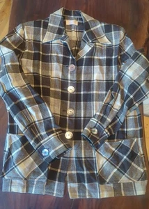 Vintage Pendleton Wool Women’s Brown Plaid Button Jacket Gold Label Med? 50-60's - Picture 1 of 10