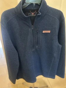Chaqueta Vineyard Vines Shep Ian Pullover Polar Para Hombre Mediana 1/4 Cremallera Azul - Imagen 1 de 5