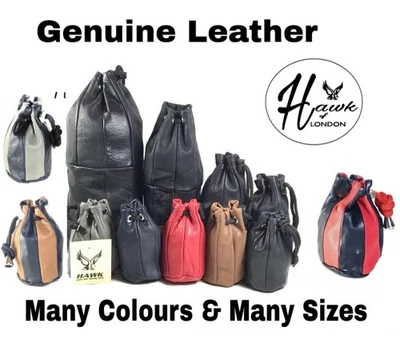 HAWK OF LONDON LEATHER DRAWSTRING POUCH BUSH CRAFT COIN HUNTING BEARD TRIMMER SPARES SCOPE TAXI