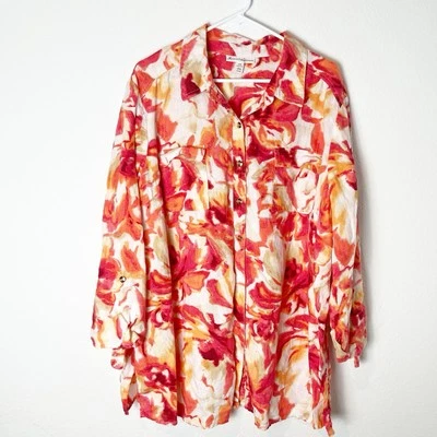 Chaqueta Blazer JM Collection 100% Lino 24w Naranja/Rosa/Blanco 219 Foto 1 de 4