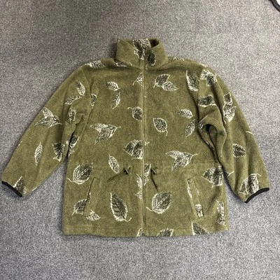 Vtg Cabela's Womens Green Sherpa Leaf Print Zip Jacket Cinch Waist XL Outdoor - Image 1 of 4