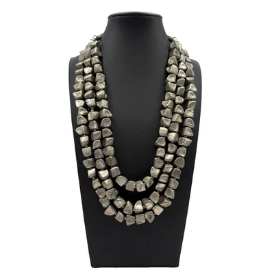 Collar Vintage Tribal Peltre Pepita Cuentas Multi-Hebra Metal Pesado Boho Étnico Foto 1 de 4