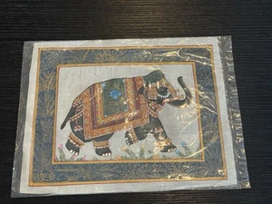 Vintage Hand Painted Asian Trunk Up Elephant on Silk Fabric - Picture 1 of 8