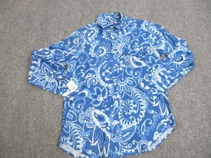J McLaughlin Gramercy Shirt Mens Small Blue Linen Meadowood Floral Button Up - Picture 1 of 13