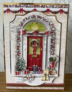Handmade 7"x5" Front Door Themed Christmas Card "Cosy Winter Wishes" - Picture 1 of 5