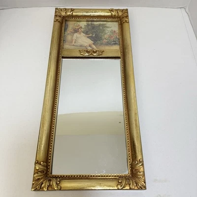 Vintage Homco Ornate Mirror With Print Girl Garden Victorian Romantic 19”x8.5” - Image 1 of 4