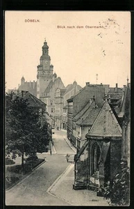 Döbeln, Blick nach dem Obermarkt mit Kirche, Ansichtskarte 1912 - Bild 1 von 2