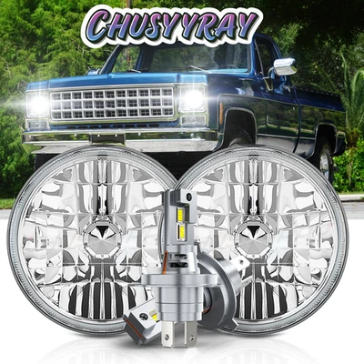 Fits Chevy C10 K10 K20 1975-1980 Pair 7" Round LED Headlights Hi-Lo Beam - Image 1 of 4