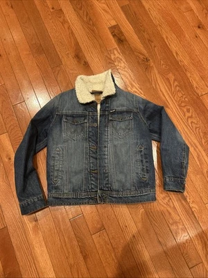 Wrangler Sherpa Lined Jean Jacket Boys Large Authentic Western Logo Rustic - Image 1 of 3