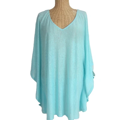 Nueva Camisa Túnica Saks Fifth Avenue Para Mujer XL Azul Aqua Lino KNit Relajada Cuello en V Foto 1 de 4