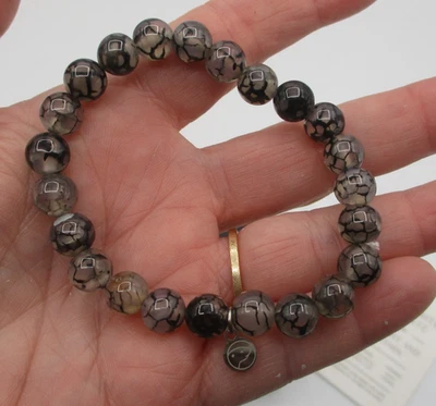OTTER SPIRIT BLACK AND WHITE DRAGON AGATE STONE BEAD BRACELET ~MIB INSPIRATIONAL - Imagem 1 de 4